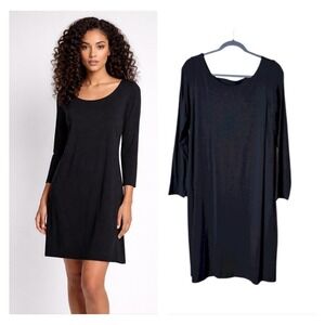 Eileen Fisher Cut Out Midi Dress Medium Black Neutral Capsule Staple Stretch